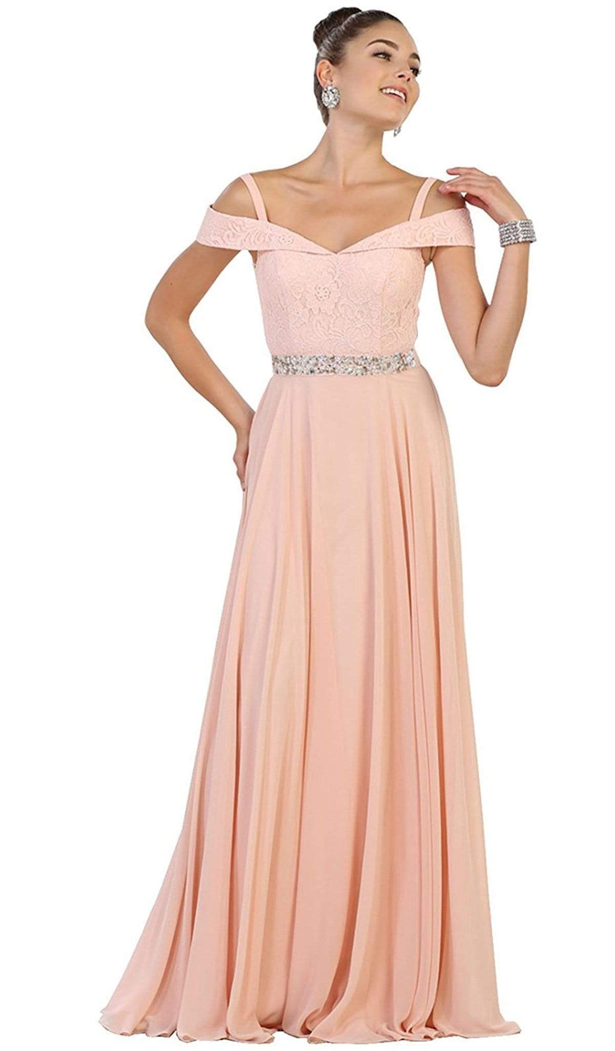 May Queen - MQ1540 Cold Shoulder Lace Prom Dress