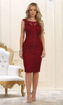 Natural Waistline Above the Knee Back Zipper Open-Back Beaded Illusion Sheer Sheath Scoop Neck Cap Sleeves Sheath Dress