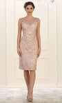 Scoop Neck Beaded Sheer Back Zipper Illusion Open-Back Natural Waistline Sheath Cap Sleeves Above the Knee Sheath Dress