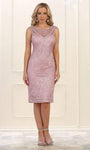 Scoop Neck Above the Knee Sheath Beaded Illusion Open-Back Back Zipper Sheer Cap Sleeves Natural Waistline Sheath Dress