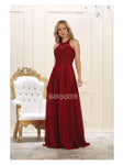 A-line Halter Sweetheart Natural Waistline Floor Length Sleeveless Embroidered Prom Dress