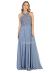 A-line Sleeveless Floor Length Halter Sweetheart Natural Waistline Embroidered Prom Dress