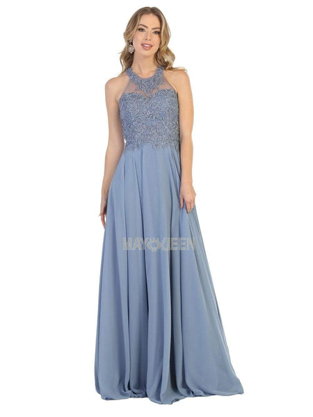 A-line Floor Length Sleeveless Embroidered Halter Sweetheart Natural Waistline Prom Dress