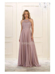 A-line Natural Waistline Embroidered Sleeveless Floor Length Halter Sweetheart Prom Dress