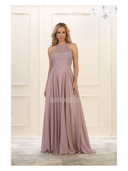 A-line Sleeveless Natural Waistline Floor Length Embroidered Halter Sweetheart Prom Dress