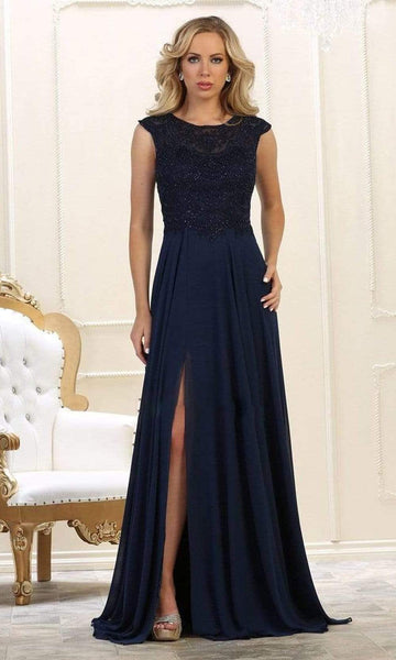 Sexy Sophisticated A-line Floor Length Pleated Slit Sheer Illusion Natural Waistline Cap Sleeves Bateau Neck Dress with a Brush/Sweep Train