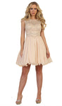Sophisticated A-line Embroidered Mesh Illusion Pleated Sheer Beaded Fitted Applique Fit-and-Flare Scoop Neck Sweetheart Natural Waistline General Print Cap Sleeves Cocktail Above the Knee Prom Dress/P