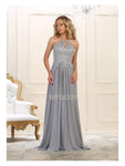A-line Fitted Embroidered Pleated Keyhole Natural Waistline Floor Length Halter Sleeveless Dress