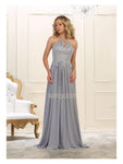 A-line Floor Length Keyhole Embroidered Pleated Fitted Sleeveless Natural Waistline Halter Dress