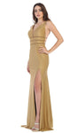 V-neck Cutout Beaded Slit Illusion Open-Back Plunging Neck Empire Waistline Mermaid Sleeveless Dress with a Brush/Sweep Train