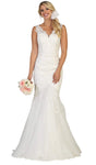 V-neck Sleeveless Mermaid Floor Length Embroidered Fitted Lace-Up Natural Waistline Party Dress with a Brush/Sweep Train