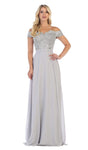 A-line Floor Length Corset Natural Waistline Off the Shoulder Fitted Applique Back Zipper Lace-Up Evening Dress