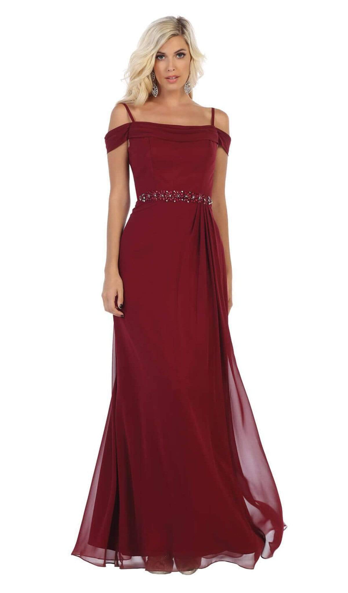 May Queen - MQ1611 Pleated Square A-Line Evening Dress