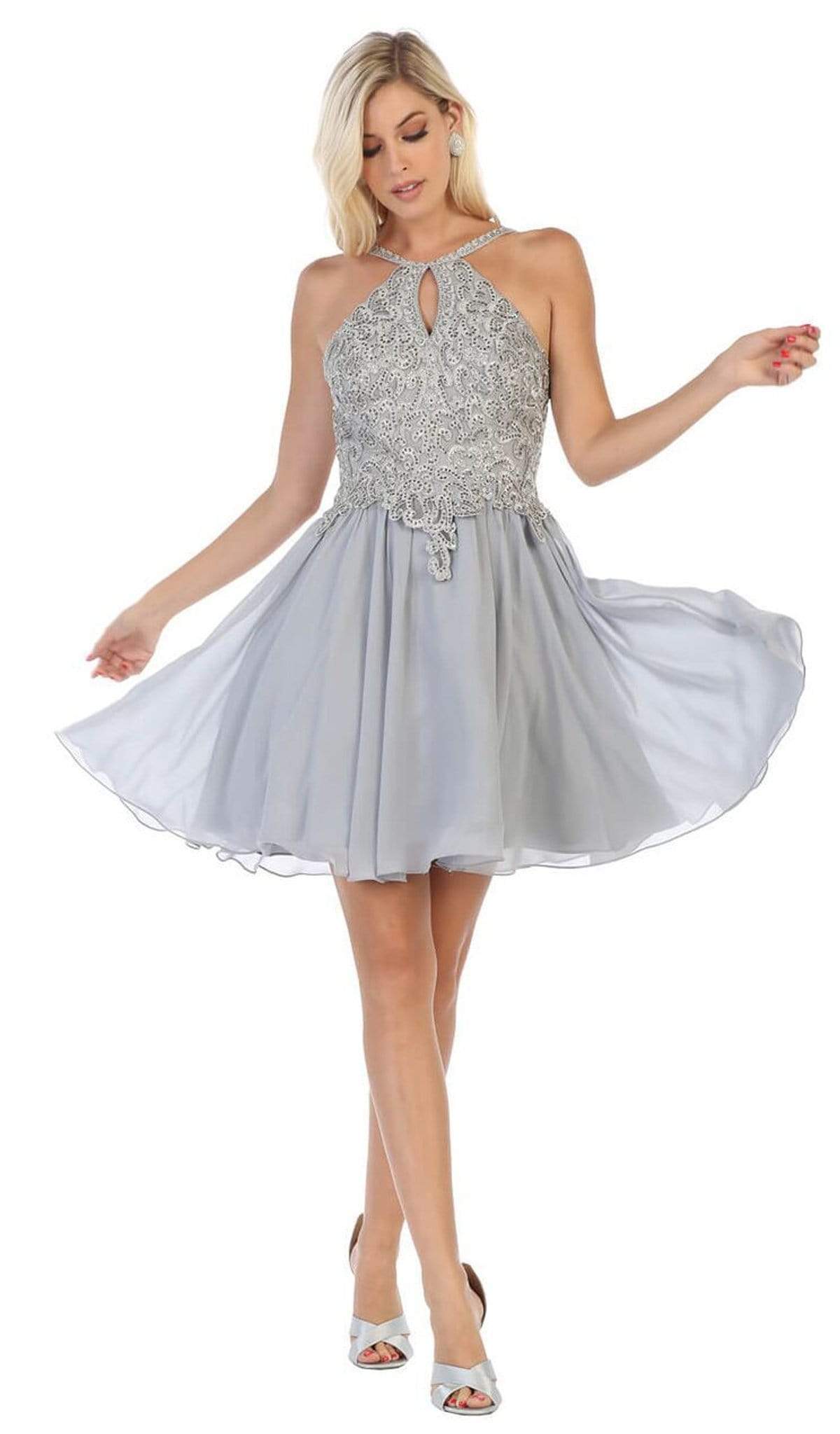 May Queen - MQ1614 Front Keyhole Halter Fit and Flare Cocktail Dress
