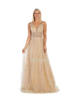 Sophisticated A-line V-neck Plunging Neck Sleeveless Floor Length Fitted V Back Natural Waistline Dress