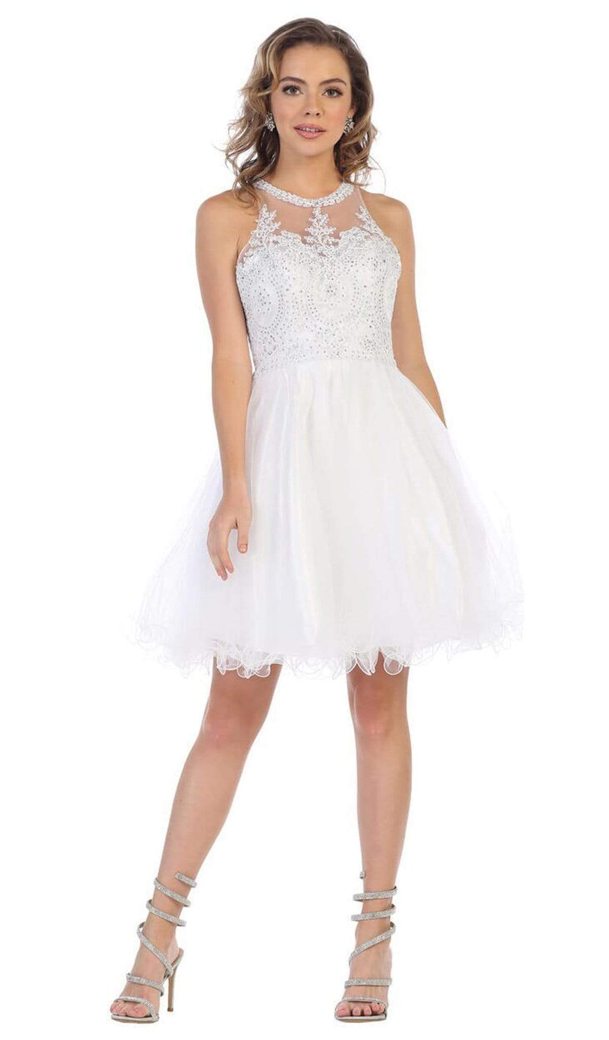 May Queen - MQ1643 Lace Applique Jewel Neck Sleeveless Cocktail Dress
