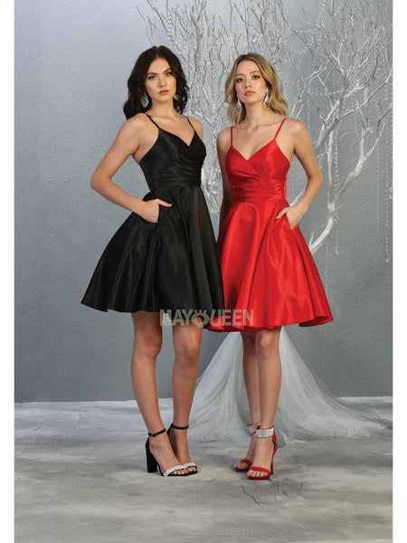 A-line V-neck Natural Waistline Cocktail Above the Knee Sleeveless Fit-and-Flare Satin Fitted Back Zipper Homecoming Dress/Party Dress