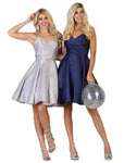 A-line V-neck Sleeveless Satin Fit-and-Flare Cocktail Above the Knee Fitted Back Zipper Natural Waistline Homecoming Dress/Party Dress