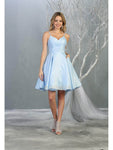A-line V-neck Fit-and-Flare Natural Waistline Fitted Back Zipper Sleeveless Satin Cocktail Above the Knee Homecoming Dress/Party Dress