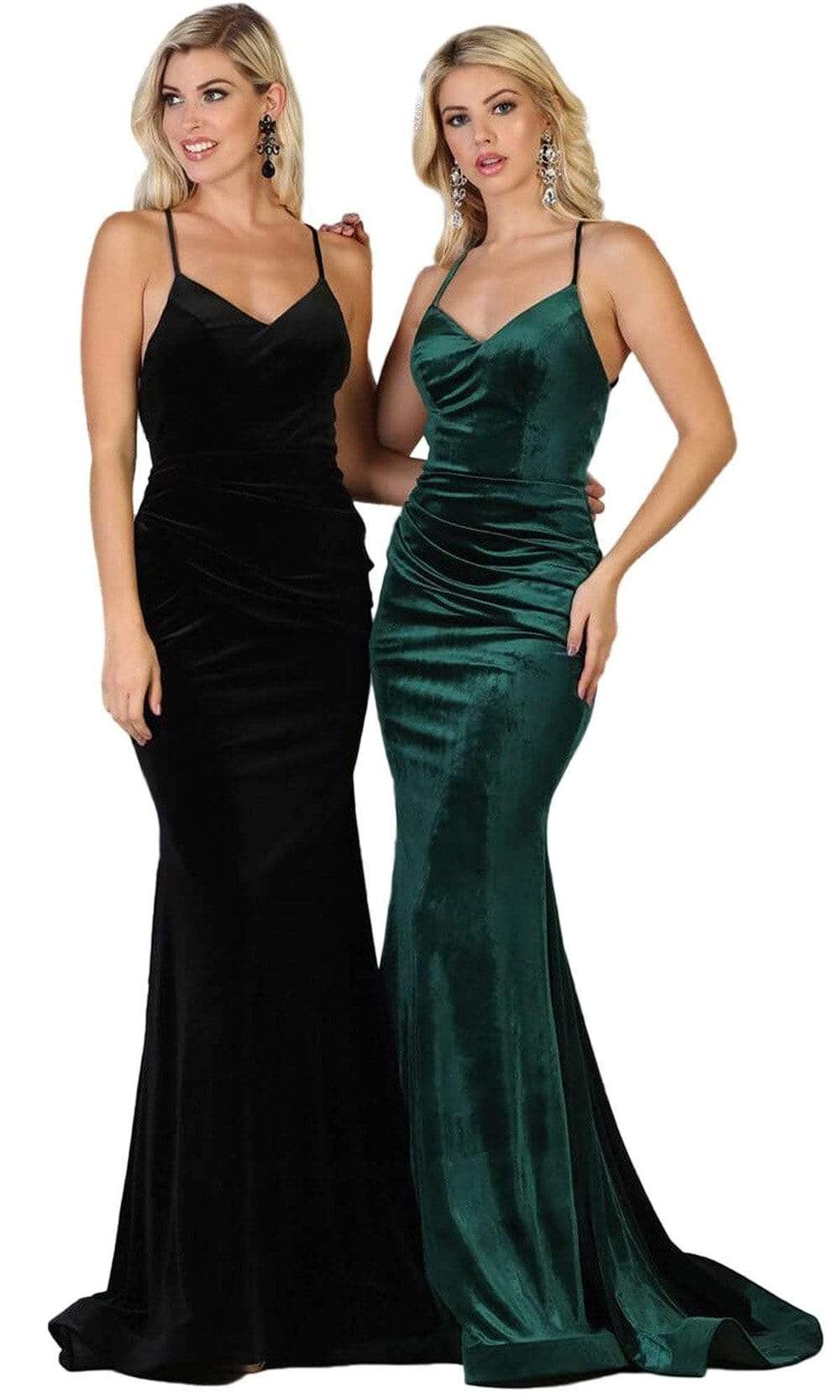 May Queen - MQ1656 Pleated V-Neck Trumpet Evening Dress
