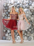 Sophisticated A-line Beaded Applique Off the Shoulder Short Corset Natural Waistline Sweetheart Dress With Rhinestones