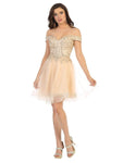 Sophisticated A-line Short Beaded Applique Corset Natural Waistline Off the Shoulder Sweetheart Dress With Rhinestones