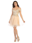 Sophisticated A-line Short Off the Shoulder Corset Natural Waistline Beaded Applique Sweetheart Dress With Rhinestones