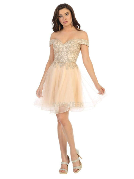 Sophisticated A-line Off the Shoulder Sweetheart Corset Natural Waistline Applique Beaded Short Dress With Rhinestones