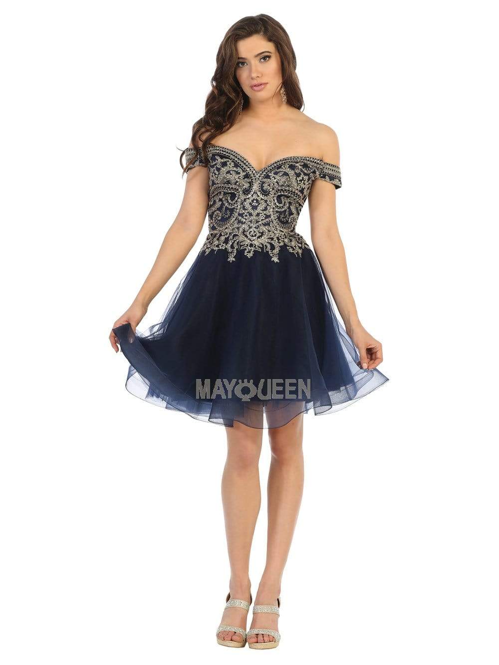 May Queen - MQ1659 Bead-Appliqued Off Shoulder Tulle Dress
