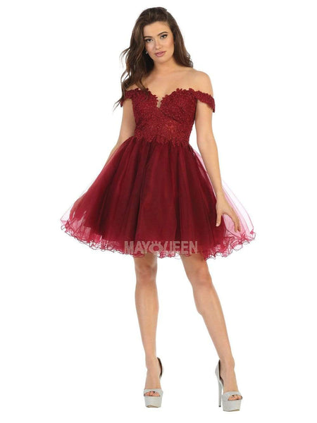 A-line Fitted Gathered Sheer Back Zipper Semi Sheer Natural Waistline Fit-and-Flare Cocktail Short Off the Shoulder Party Dress