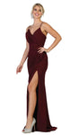 Sophisticated V-neck Spaghetti Strap Draped Pleated Open-Back Slit Back Zipper Natural Waistline Sheath Sheath Dress with a Brush/Sweep Train