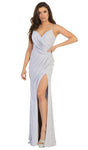 Sophisticated V-neck Natural Waistline Spaghetti Strap Pleated Open-Back Slit Draped Back Zipper Sheath Sheath Dress with a Brush/Sweep Train