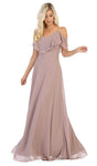 A-line V-neck Flutter Sleeves Spaghetti Strap Open-Back Chiffon Dress by May Queen