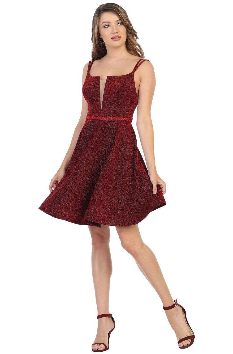 May Queen - MQ1697 Deep V-neck A-line Cocktail Dress
