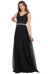 A-line V-neck Sleeveless Natural Waistline Plunging Neck Floor Length Fitted Embroidered Wrap Belted Sheer Evening Dress