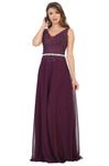 A-line V-neck Sleeveless Plunging Neck Floor Length Natural Waistline Embroidered Sheer Wrap Fitted Belted Evening Dress