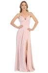 A-line V-neck Empire Waistline Open-Back Slit Back Zipper Floor Length Plunging Neck Sleeveless Spaghetti Strap Dress