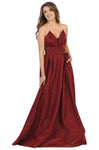 A-line V-neck Strapless Pleated Sheer Back Zipper Open-Back Ruched Empire Waistline Floor Length Plunging Neck Dress