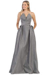 A-line V-neck Strapless Plunging Neck Floor Length Empire Waistline Back Zipper Ruched Open-Back Sheer Pleated Dress