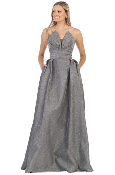 A-line V-neck Strapless Empire Waistline Plunging Neck Open-Back Pleated Sheer Back Zipper Ruched Floor Length Dress