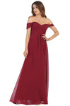 A-line V-neck Natural Waistline Off the Shoulder Pleated Back Zipper Draped Sweetheart Chiffon Floor Length High-Low-Hem Dress