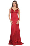 V-neck Floor Length Mermaid Sleeveless Empire Waistline Fitted Backless Back Zipper Evening Dress with a Brush/Sweep Train