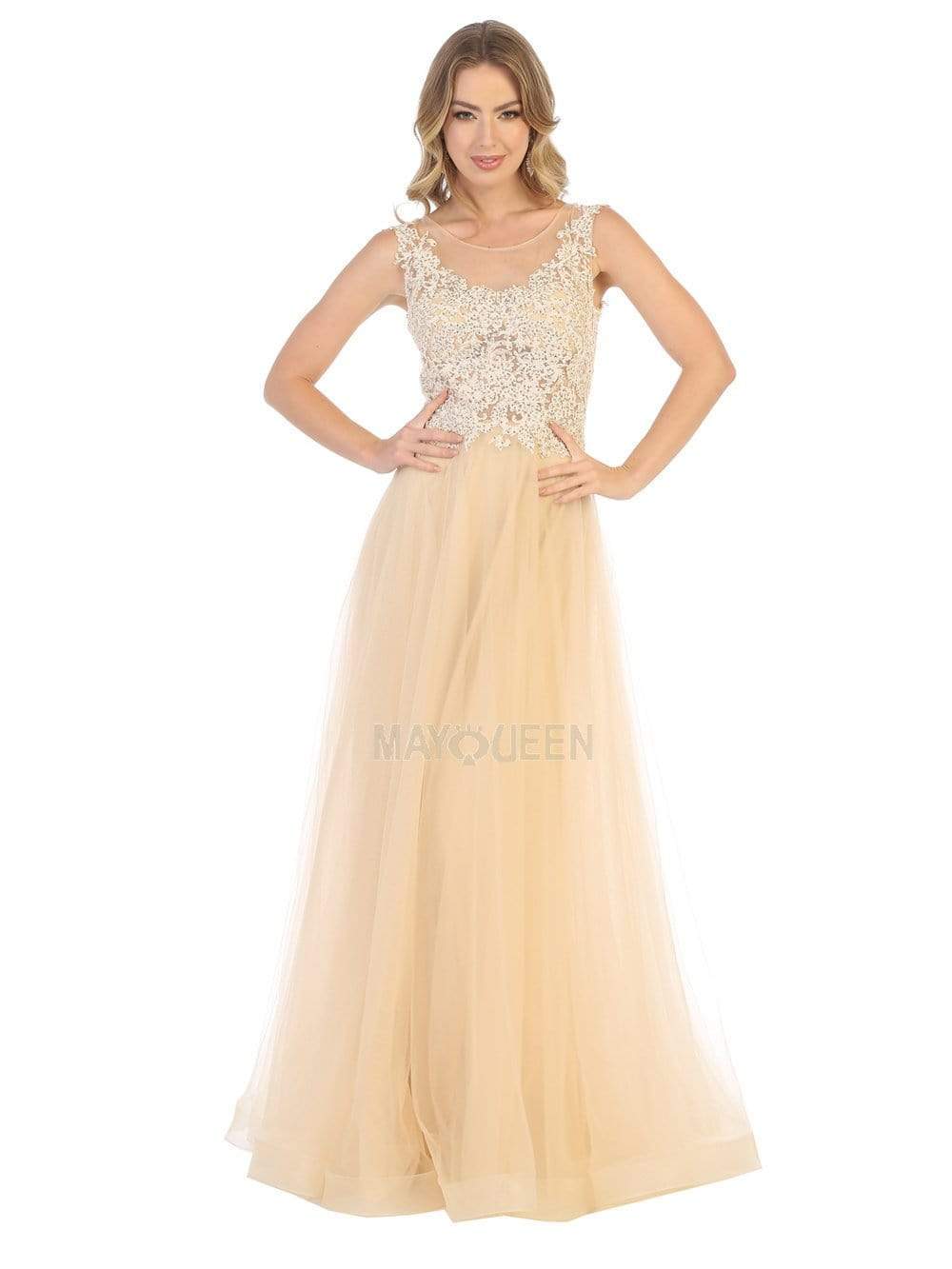 May Queen - MQ1716 Lace Appliqued Bodice Tulle Dress