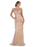 Jeweled Neck Plunging Neck Sweetheart Jeweled Sheer Back Back Zipper Illusion Glittering Cap Sleeves Natural Waistline Sheath Sheath Dress with a Brush/Sweep Train