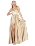 A-line V-neck Plunging Neck Sleeveless Empire Waistline Satin Sheer Open-Back Slit Back Zipper Ruched Dress with a Brush/Sweep Train