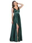 A-line V-neck Slit Open-Back Sheer Back Zipper Ruched Plunging Neck Satin Sleeveless Empire Waistline Dress with a Brush/Sweep Train