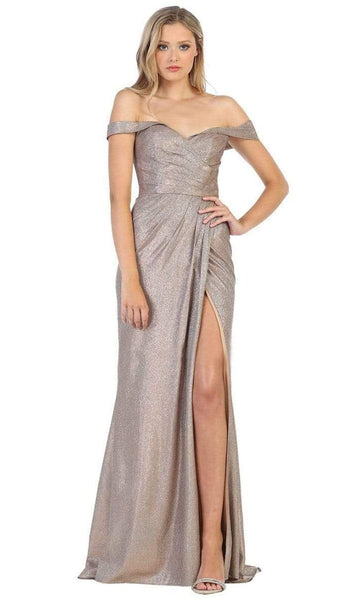Sexy Sophisticated Natural Waistline Off the Shoulder Floor Length Draped Slit Ruched Sheath Sheath Dress