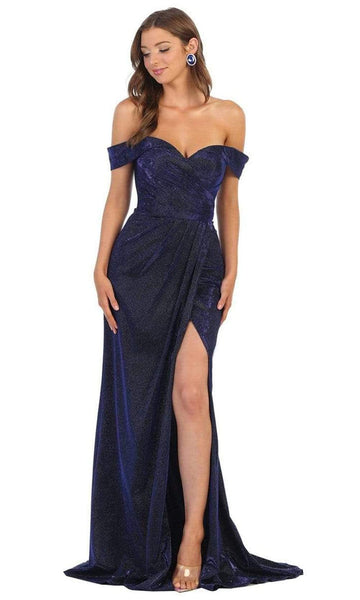 Sexy Sophisticated Off the Shoulder Draped Slit Ruched Floor Length Natural Waistline Sheath Sheath Dress