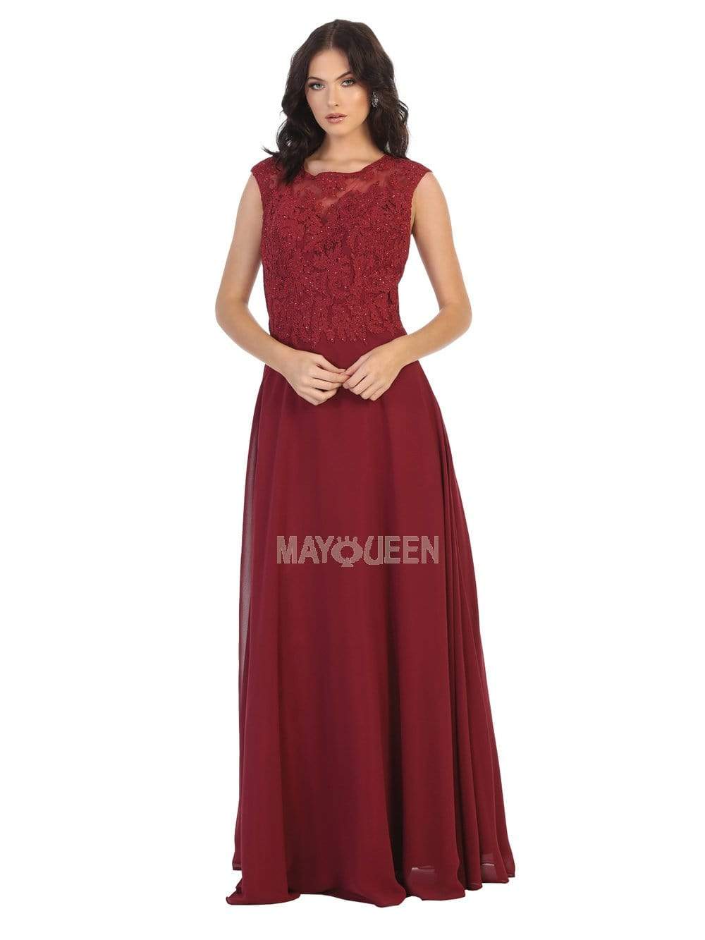 May Queen - MQ1725 Lace Bodice Chiffon A-Line Long Formal Dress