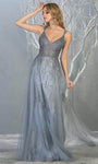 A-line V-neck Sleeveless Plunging Neck Floor Length Back Zipper Open-Back Sheer Fitted Natural Waistline Dress